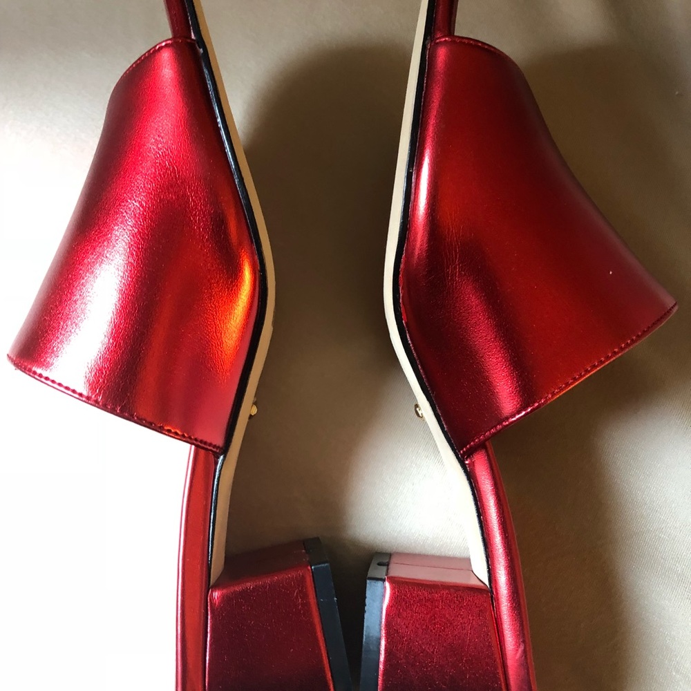 Never been worn (because too small) red mules!